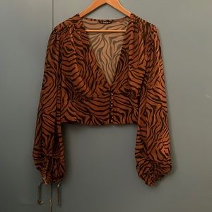 Brown/black Zebra/tiger print crop top